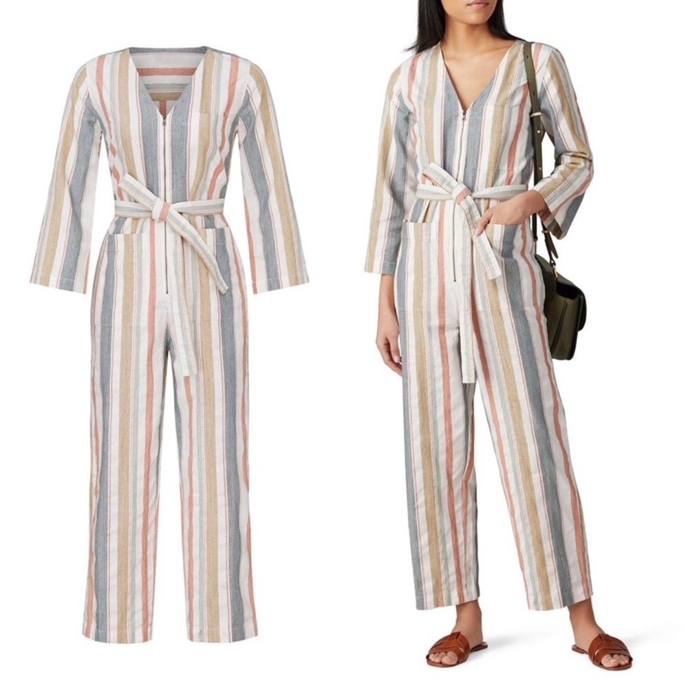 Madewell striped tie waist zip up romper size 4